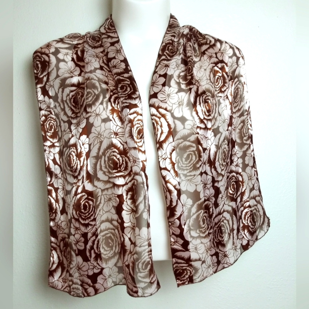Casual Scarf Floral Print  60"×14" Brown